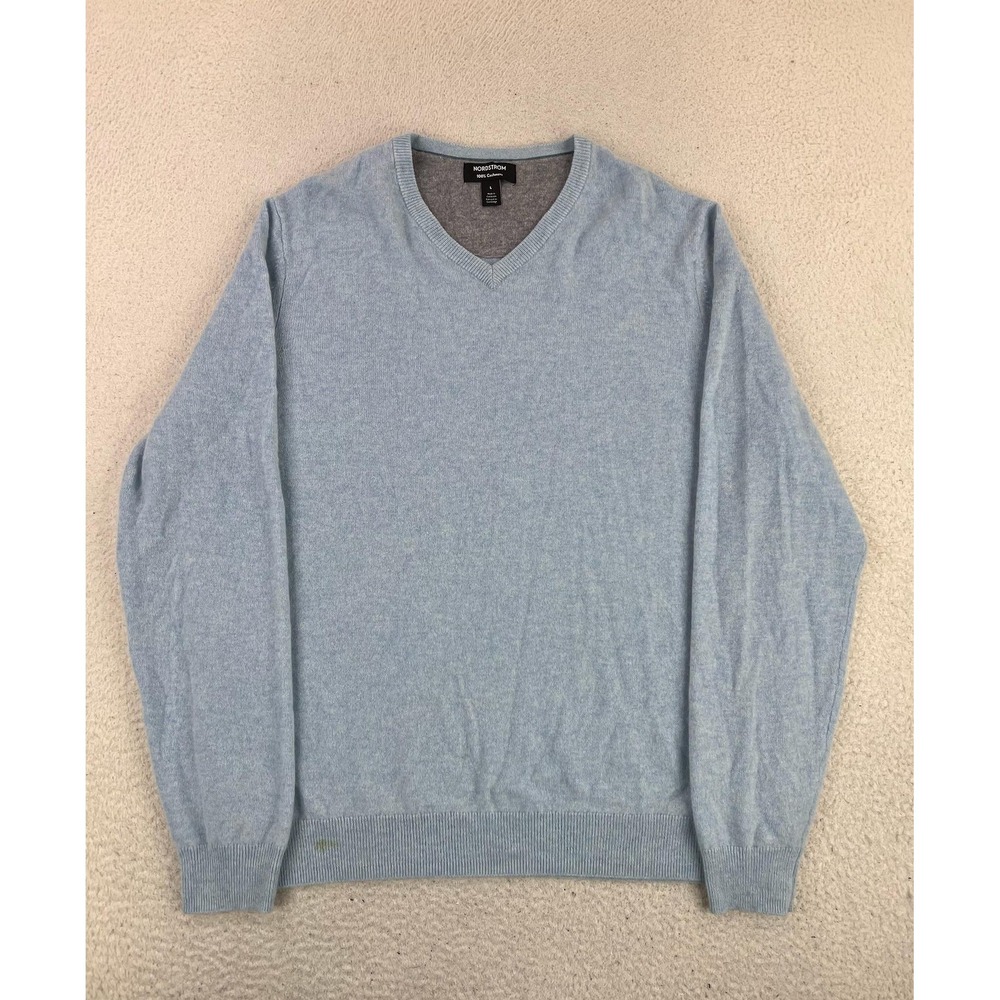Nordstrom Mens Cashmere Sweater Large Blue V Neck Pullover Knit N0455888MN